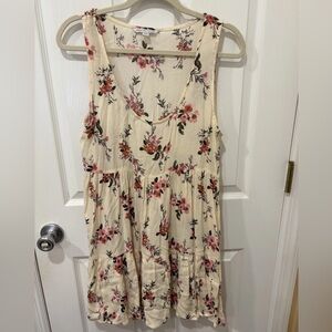 American Eagle Outfitters Cream Dress with Pink and Black Floral Design